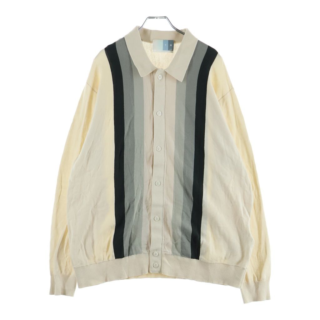 KITH (キス) 23SS LONG-SLEEVE BUTTON UP POLO ボタンアップ ストライプ 長袖ポロシャツ ホワイト KHM031100