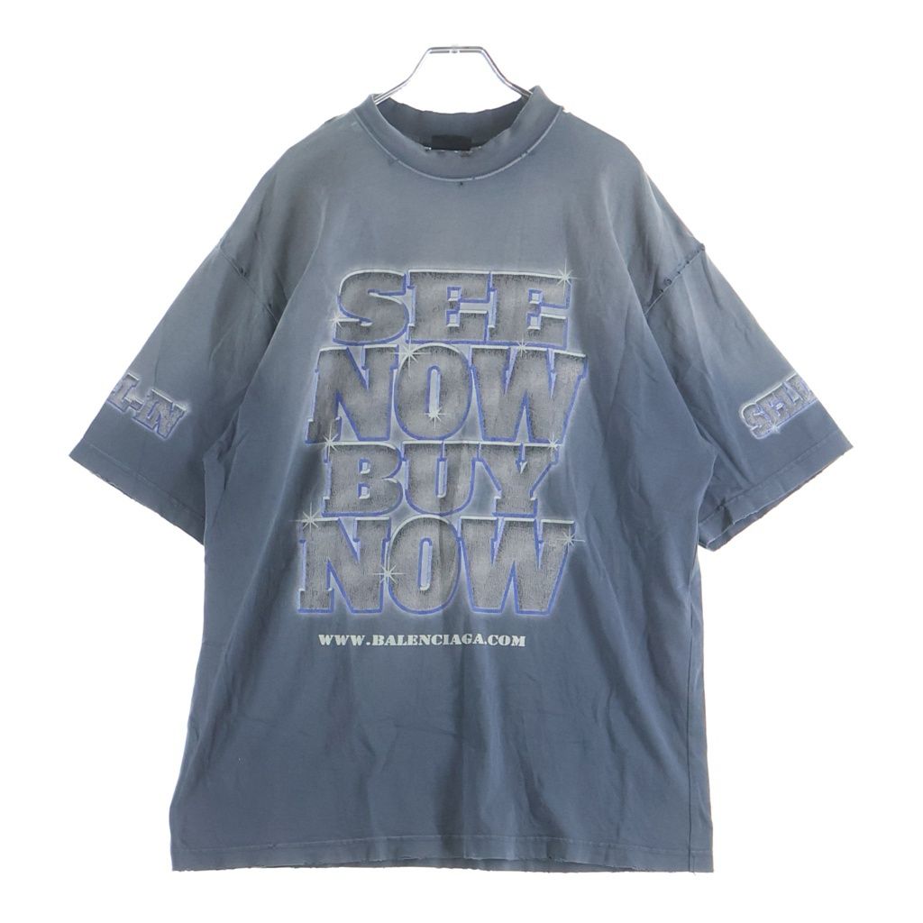 BALENCIAGA (バレンシアガ) SNBN INSIDE-OUT Medium Fit TEE SEE NOW BUY NOW インサイドアウト ダメージ加工 オーバーサイズTシャツ ブルー 764235 TQVE8