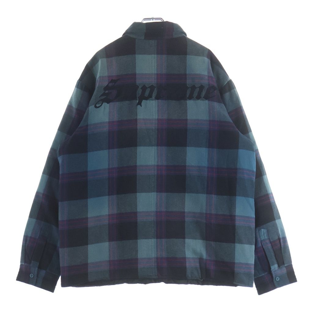 SUPREME シュプリーム 20AW Quilted Flannel Shirt バックロゴ刺繍 キルティング フランネル チェック柄 長袖シャツ ジャケット ブルー SUPREME (シュプリーム) 20AW Quilted Flannel Shirt バックロゴ刺繍