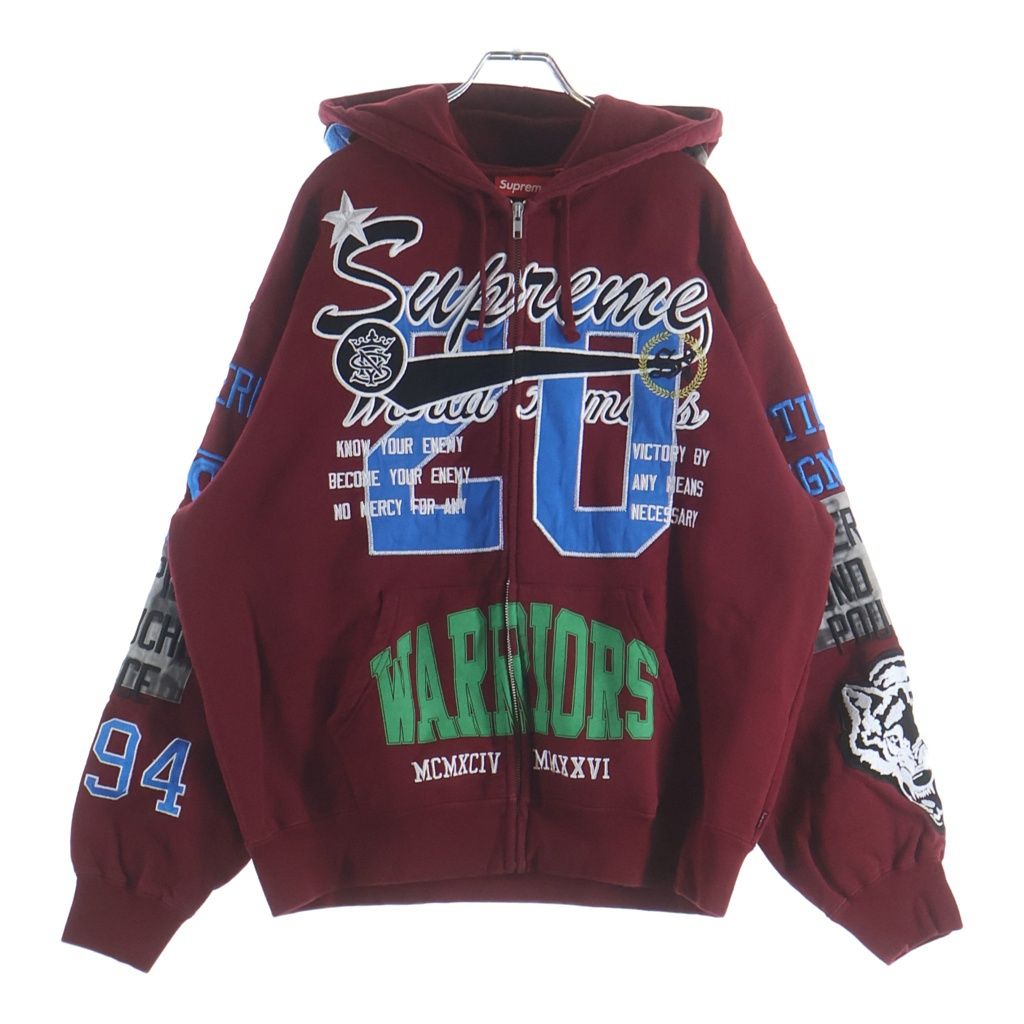 SUPREME (シュプリーム) 26SS Warrios Applique Zip Up Hooded Sweat Shirt ウォリアーズ アプリケ ジップアップ フーデッド スウェット パーカー レッド
