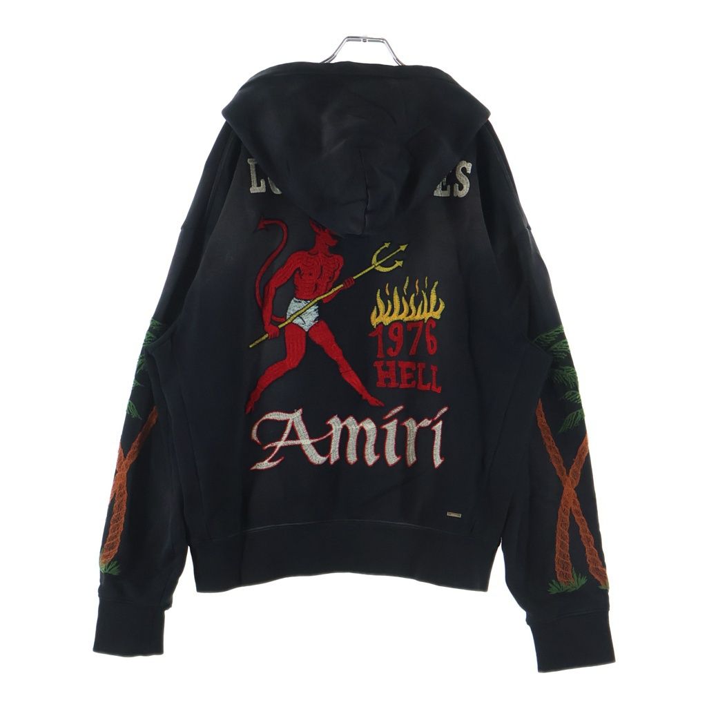 AMIRI (アミリ) LOS ANGELES 1976 HELL 刺繍 スウェットパーカー フーディー ブラック