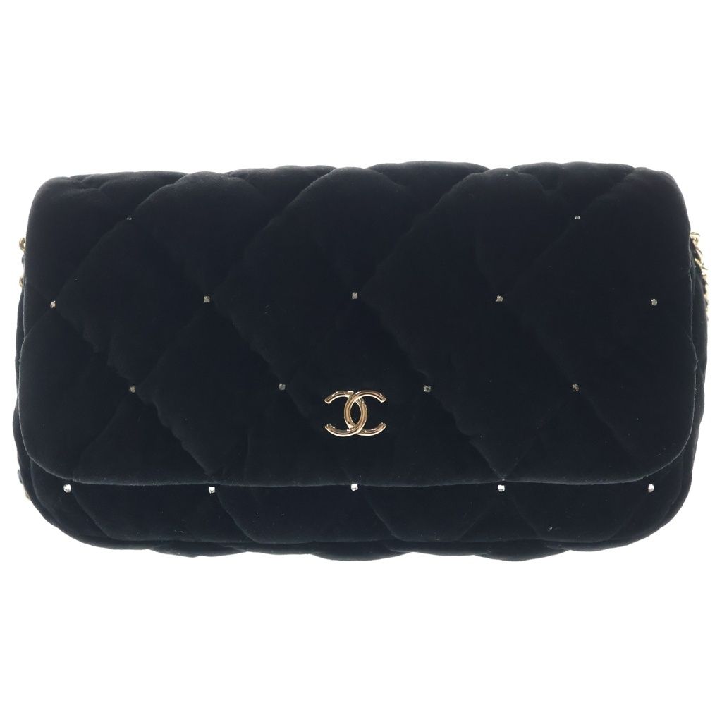 CHANEL (シャネル) プレコレクション チェーンショルダーバッグ ブラック ベルベット×ストラス シルバー金具