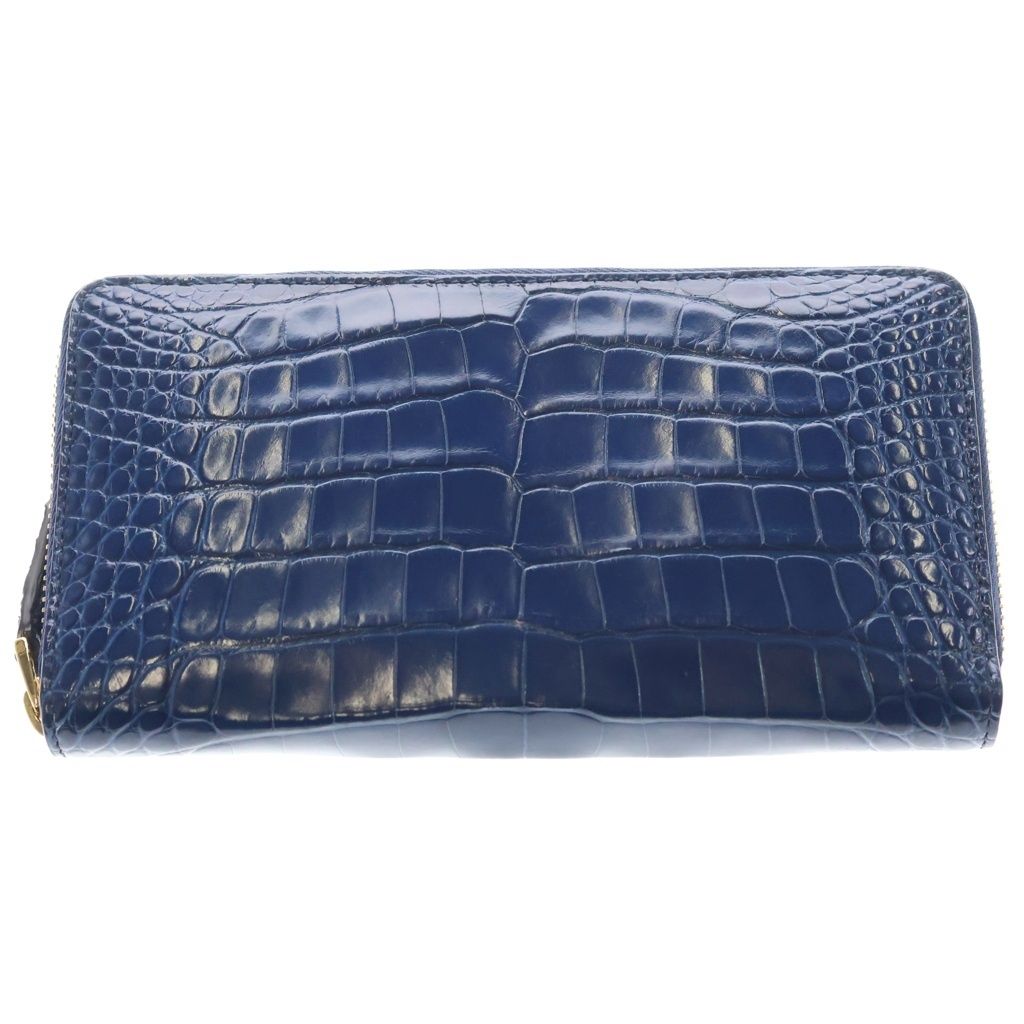GUCCI (グッチ) CROCODILE ZIP WALLET クロコダイル 長財布 ジップウォレット ダークネイビー レザー