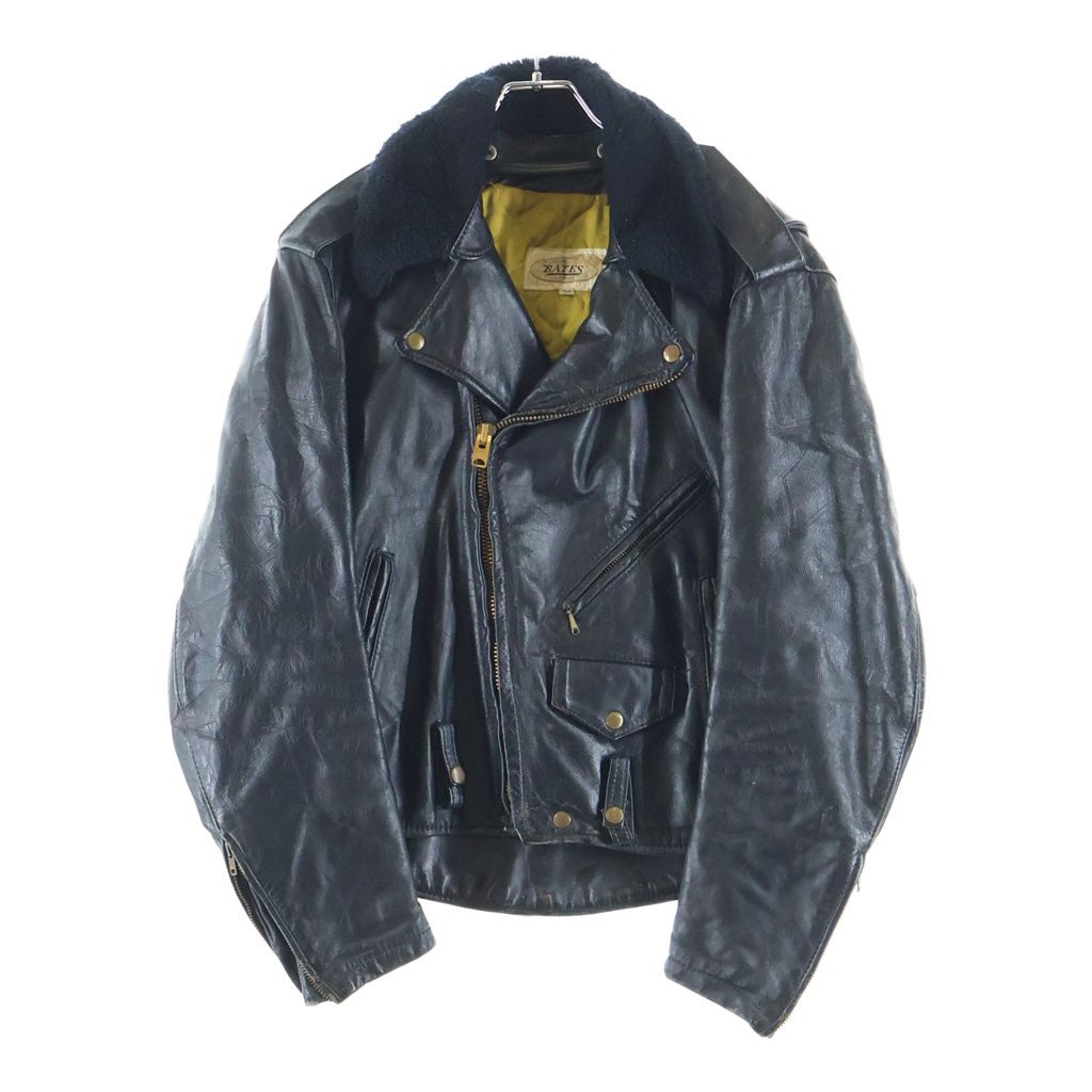 VINTAGE (ヴィンテージ) 60S VINTAGE BATES DOUBLE RIDERS JACKET ヴィンテージ ベイツ 襟ボア TALONジップ 裏地ロゴ総柄 レザー ダブルライダースジャケット ブラック