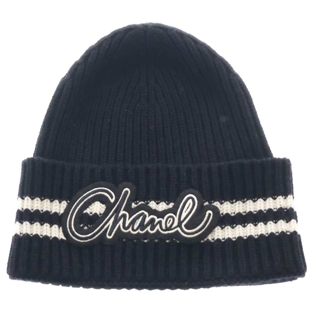 CHANEL (シャネル) 24B AW ロゴワッペンカシミヤビーニー ニットキャップ AAA410 B17819 ブラック