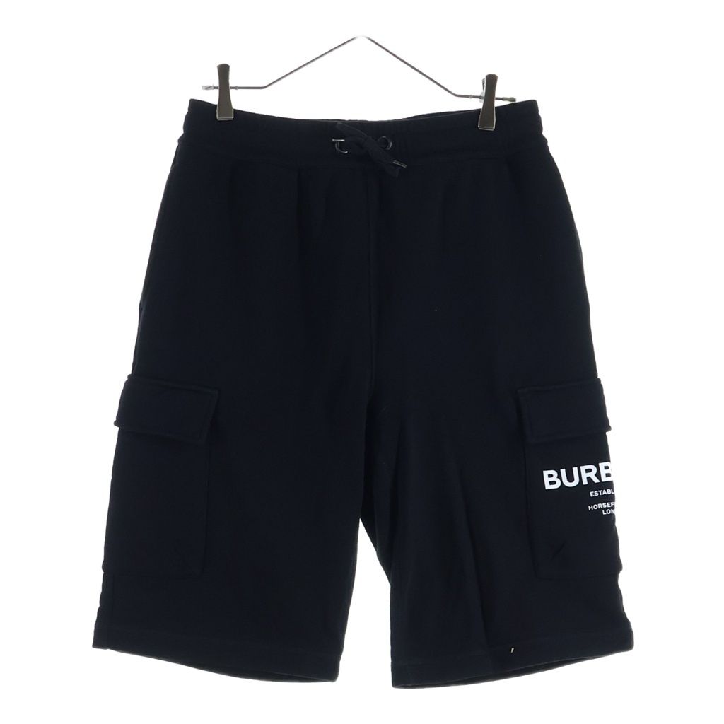 BURBERRY (バーバリー) HORSEFERRY PRINT COTTON DRAWCORD SHORTS ホースフェリー ロゴプリント コットン ドローコード スウェット カーゴショーツ ハーフパンツ ブラック 8013510