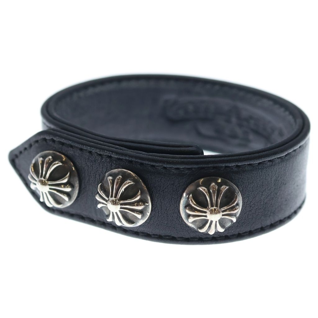 CHROME HEARTS (クロムハーツ) 3BTN 2SNP クロスボール 3ボタン2スナップ レザーブレスレット ブラック/シルバー BCA123