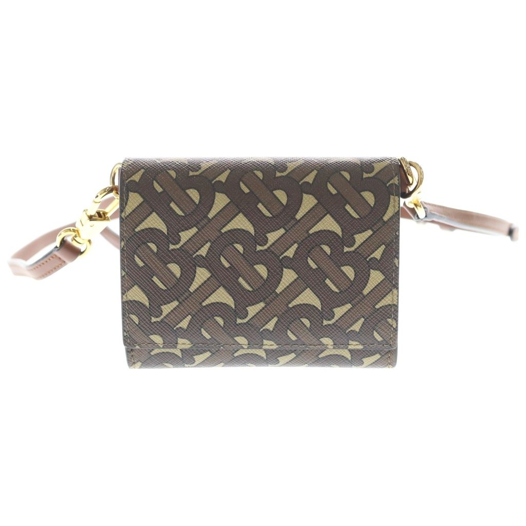 BURBERRY (バーバリー) TB モノグラム コインケース チェーンウォレット ミニバッグ ブラウン レザー PVC ゴールド金具