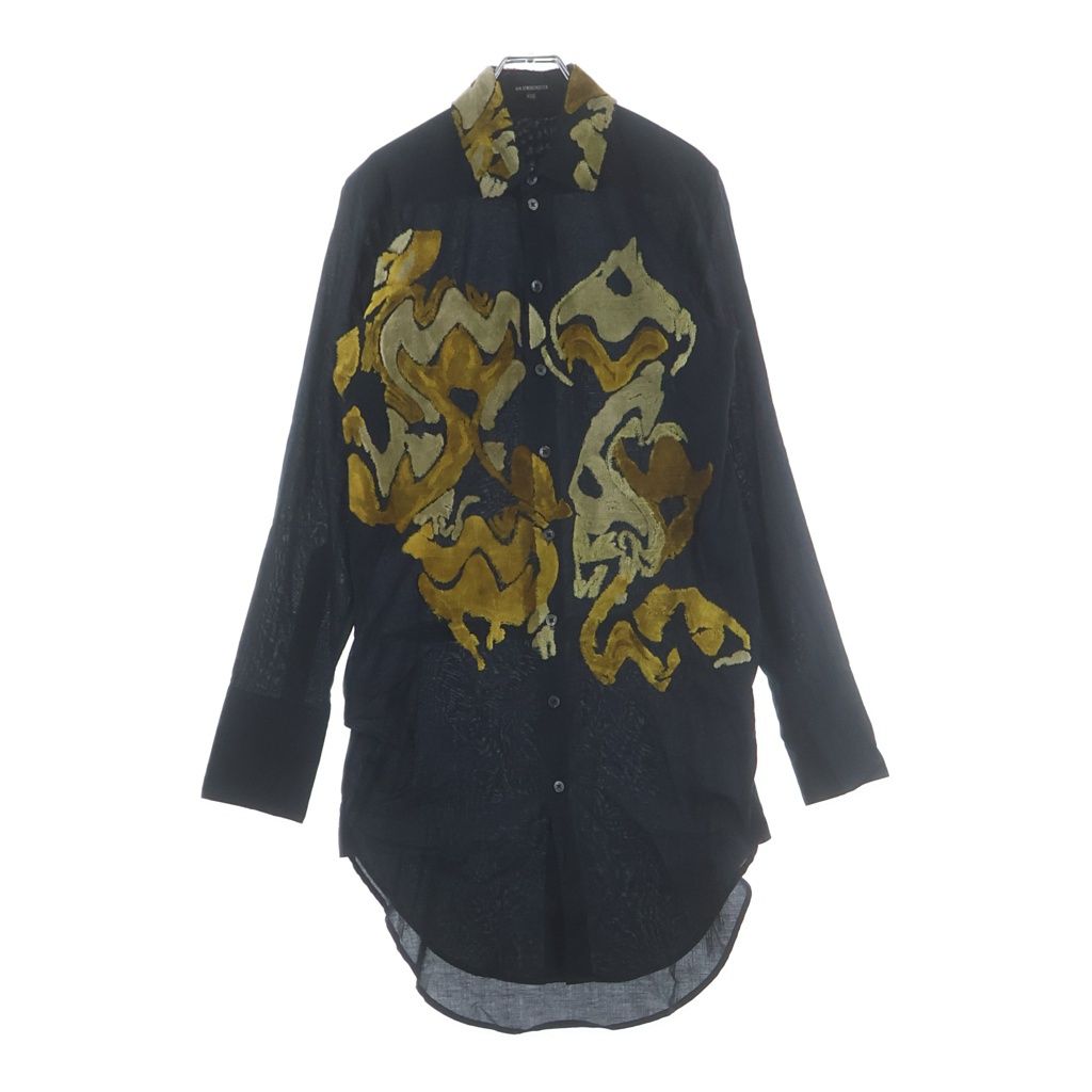 ANN DEMEULEMEESTER (アンドゥムルメステール) 07SS 刺繍入りロングシャツ 長袖シャツ ブラック/イエロー 30,706円