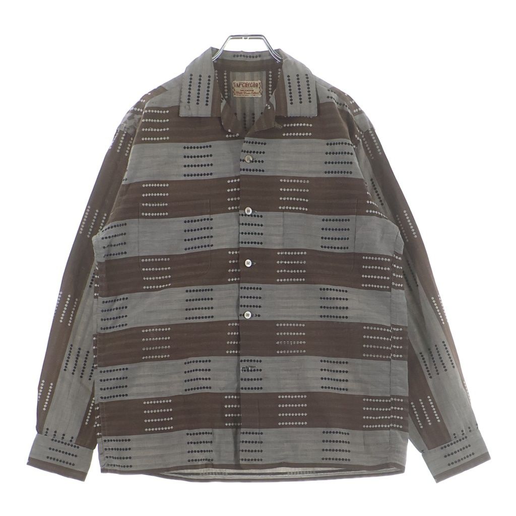 McGREGOR (マクレガー) 60S VINTAGE L/S OPEN COLLAR SHIRT ヴィンテージ 総柄デザイン 長袖オープンカラー 開襟シャツ ブラウン/グレー