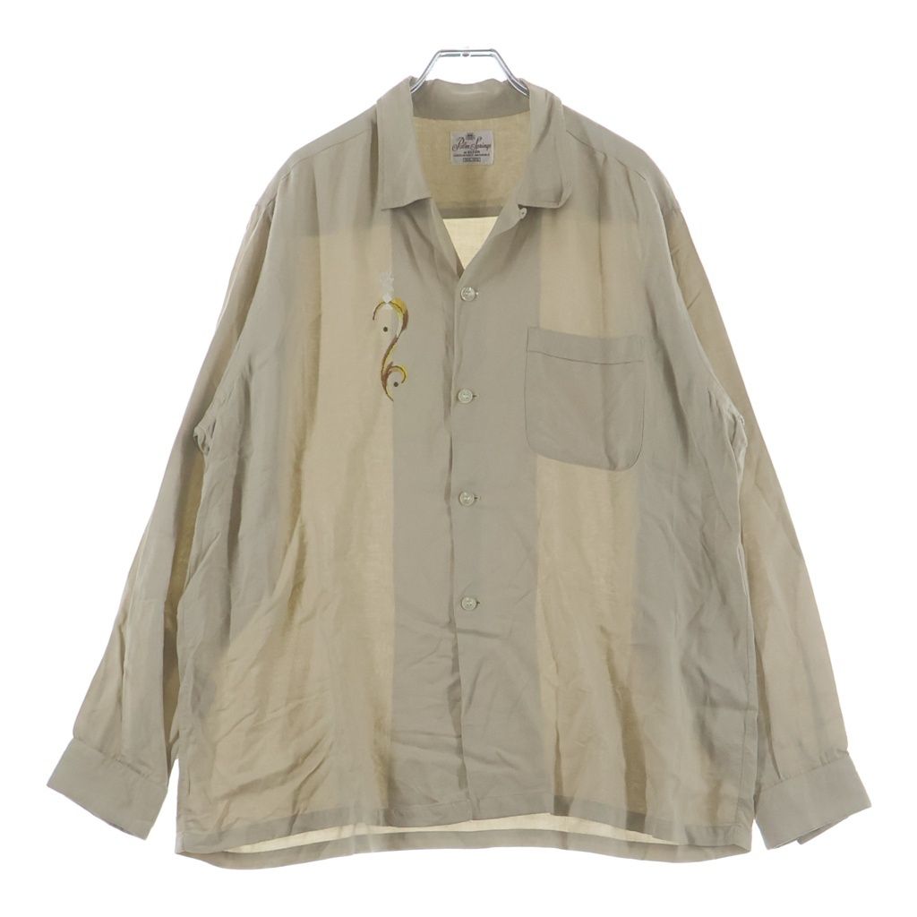VINTAGE (ヴィンテージ) 60S VINTAGE PALM SPRINGS RAYON L/S OPEN COLLAR SHIRT ヴィンテージ レーヨン フロント刺繍 長袖オープンカラー 開襟シャツ ベージュ