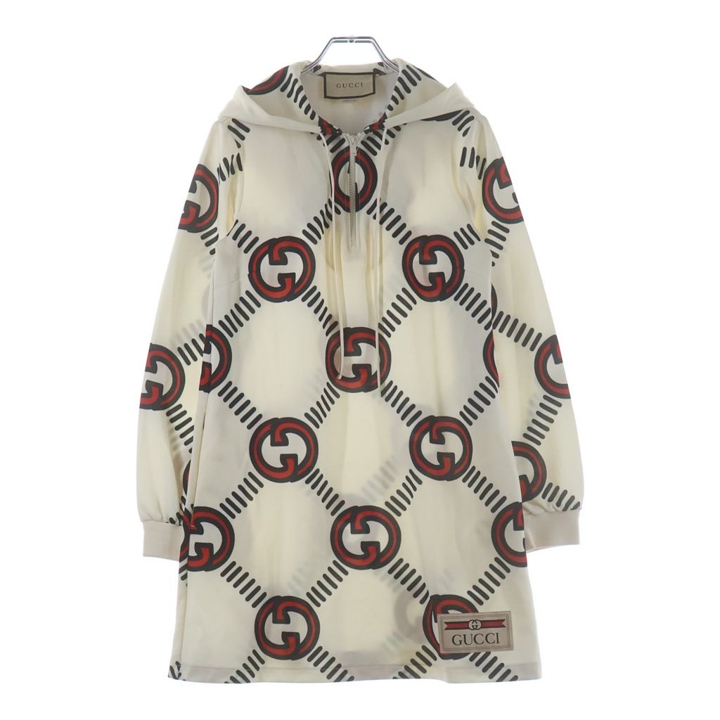 GUCCI (グッチ) インターロッキングG テクニカルジャージ ハーフジップパーカー アイボリー×レッド #XXS 681269 30,030円