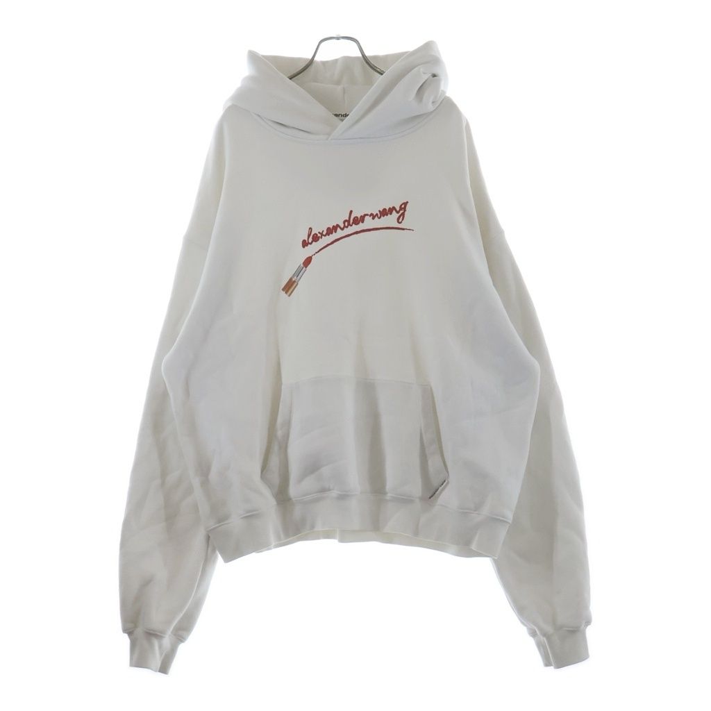 ALEXANDER WANG (アレキサンダーワン) CLASSIC SWEATSHIRT HOODIE WITH LIPSTICK GRAPHIC クラシック リップスティック フーディーパーカー ホワイト
