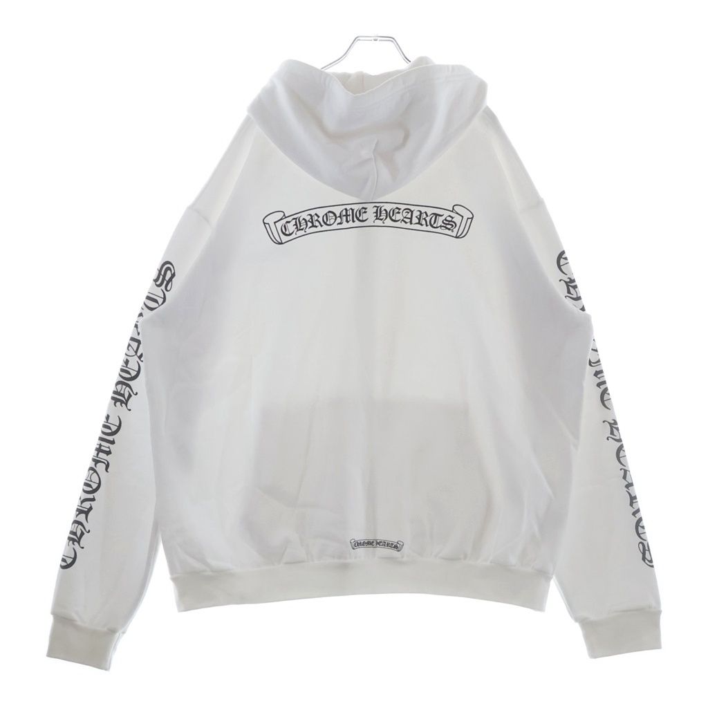 CHROME HEARTS (クロムハーツ) SWTSHRT HD ZIP バックスクロールラベルプリント ジップアップパーカー フーディー ホワイト