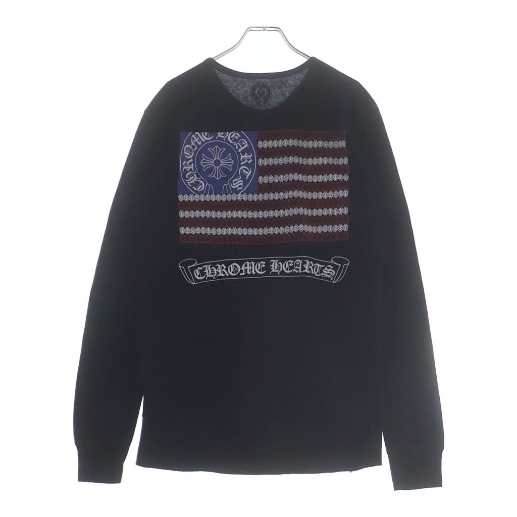CHROME HEARTS (クロムハーツ) American Flag Vine Dagger Horseshoe Tee アメリカンフラッグ ヴァインダガー ホースシュー 星条旗 長袖Tシャツ カットソー ブラック サーマル