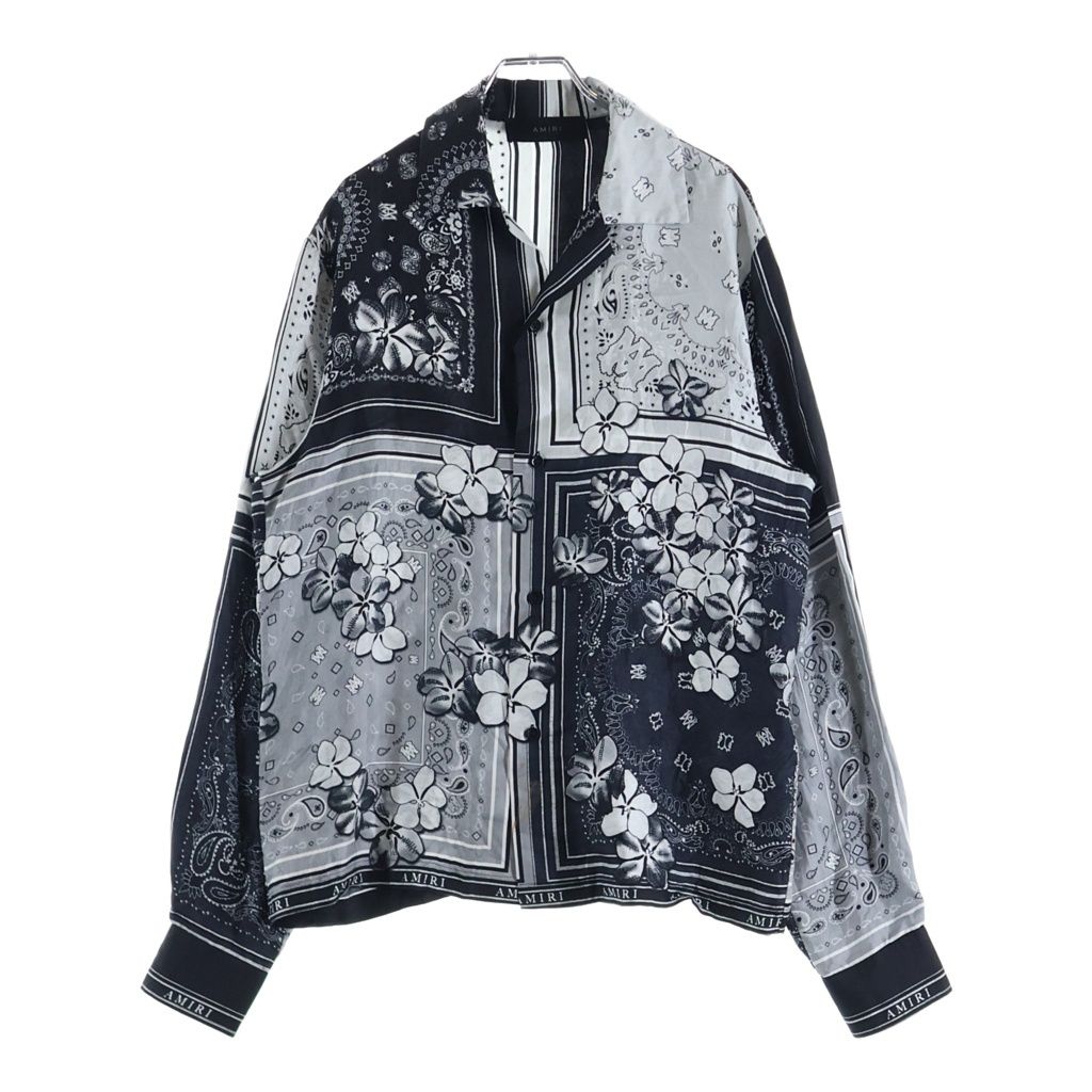 AMIRI (アミリ) ペイズリー総柄プリント オープンカラー 半袖シャツ ブラック/ホワイト