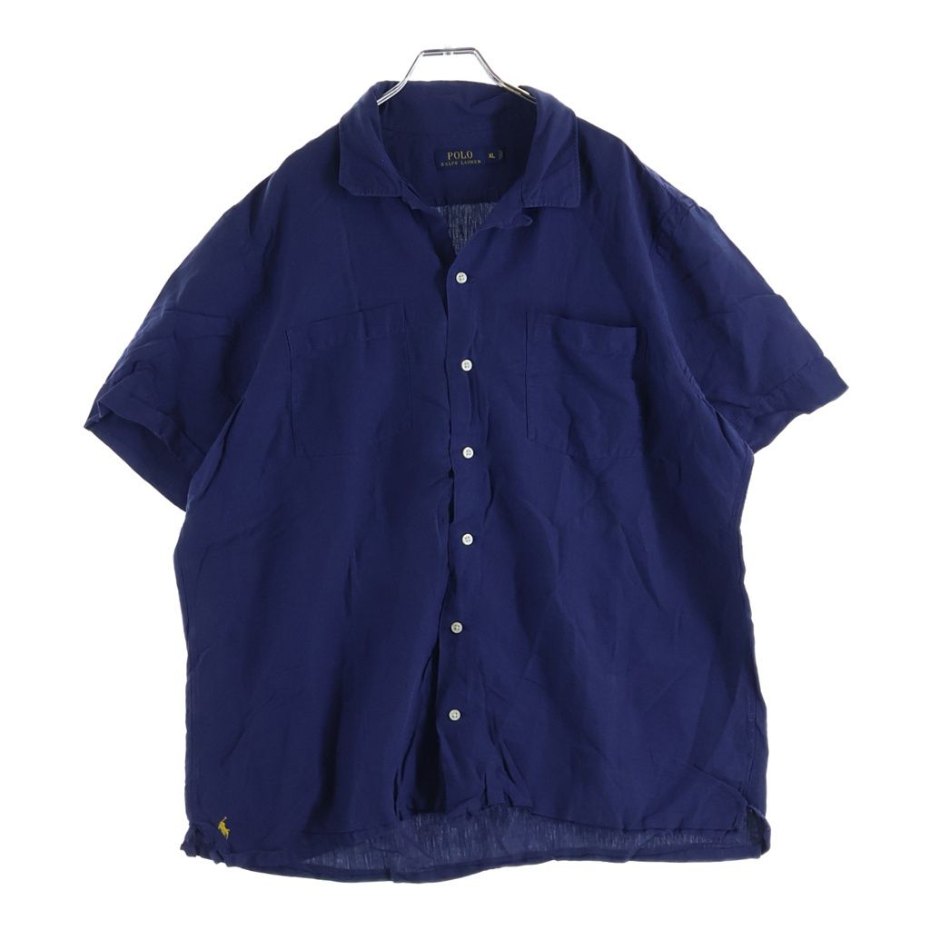 POLO RALPH LAUREN (ポロラルフローレン) シルク混 半袖レーヨンオープンカラー 開襟シャツ ブルー