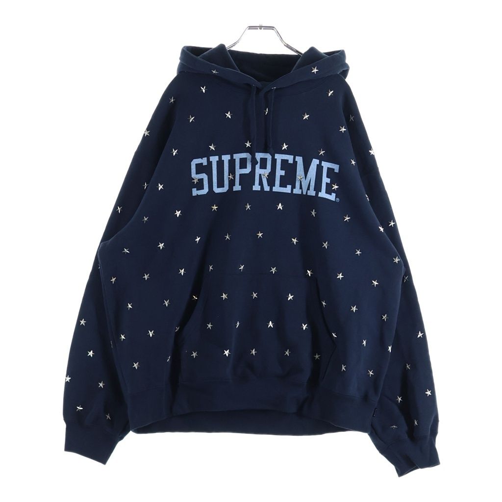 SUPREME (シュプリーム) Stars Studded Hooded Sweat スタースタッズ フーディー パーカー ネイビー コットン XL