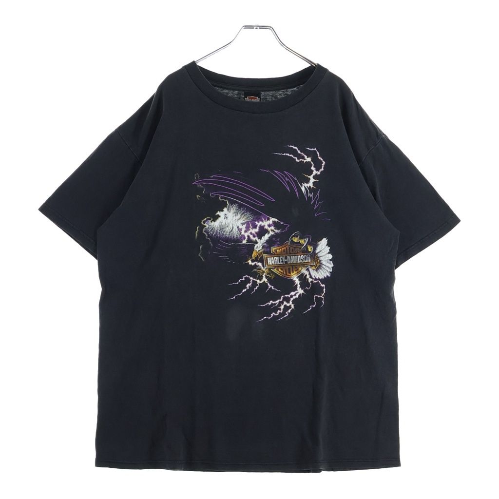 HARLEY DAVIDSON (ハーレーダビッドソン) 00S THUNDER & EAGLE PRINT TEE サンダーイーグル 両面プリント半袖カットソーTシャツ ブラック