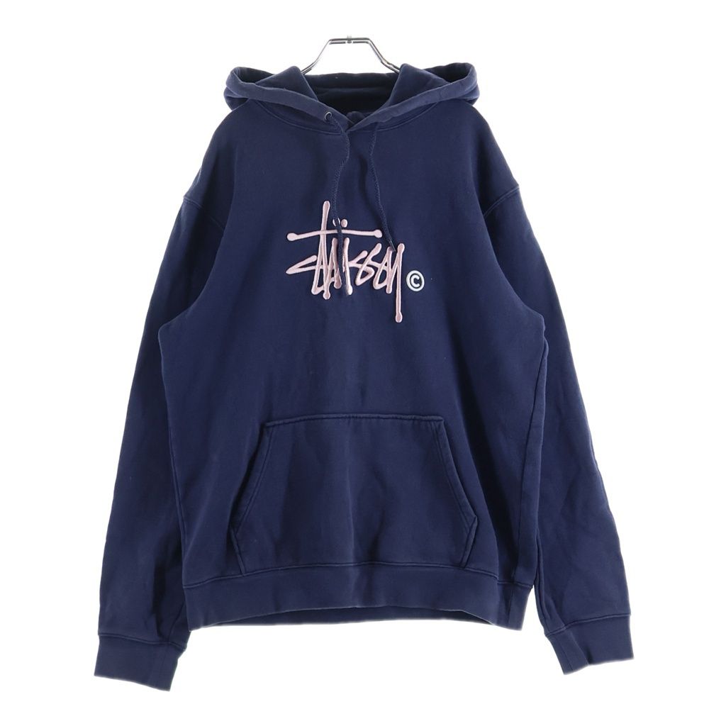 STUSSY (ステューシー) Front Logo Embroidered Hoodie フロントロゴ刺繍 フーディ パーカー ネイビー