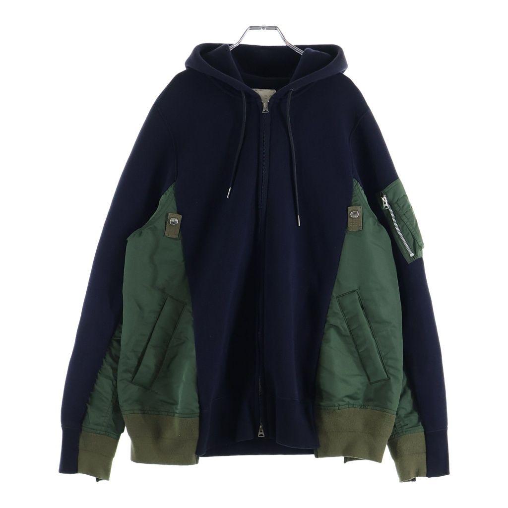 Sacai (サカイ) Sponge Sweat Nylon Twill Hoodie ナイロンドッキング ツイル ジップアップフーディー ブラック SCM-056