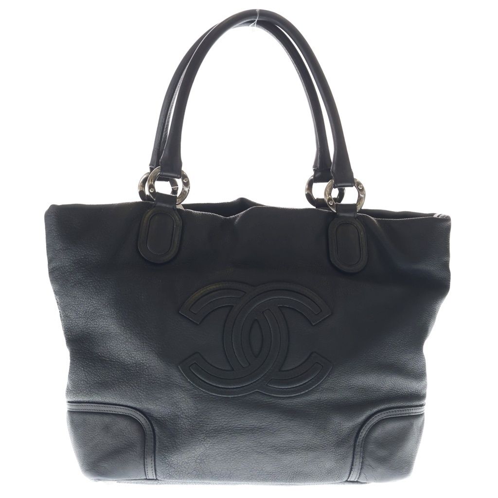 CHANEL (シャネル) デカココ トートバッグ ハンドバッグ ブラック レザー シルバー金具