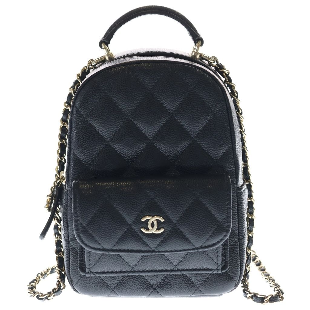 CHANEL (シャネル) マトラッセ チェーン ミニ バッグパック リュック ブラック キャビアスキン ゴールド金具 AP3753