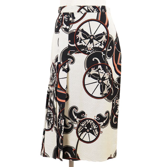 【新品同様】HERMES エルメス CLIQUETIS TATTOO AQUARELLE スカート サイズ 36 レディース シルク100％ 総柄 ボトムス マルチカラー フランス製