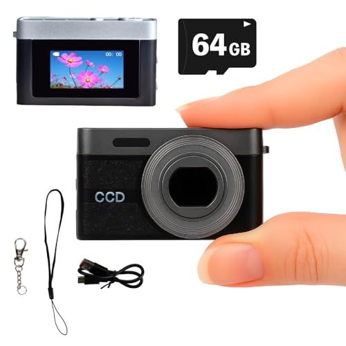 ミニカメラ ミニトイカメラ ミニデジタルカメラ Type-C対応 1080P 1200万画素 64GBカード付属 動画撮影 0.96インチ画面 キッズカメラ レトロデザイン 軽量 小型 コンパクト チェーン付き 修学旅行 学生 大人向け 子ど 87900a2e