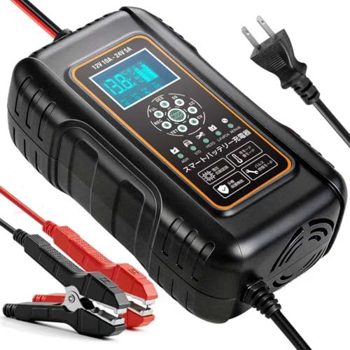 LVYUAN（リョクエン）バッテリーパルス充電器 自動バッテリー充電器 定格10A 緊急時 全自動 スマートチャージャー 12V/24V対応 バッテリー診断機能付 AGM/GEL リン酸鉄リチウムバッテリー 車充電可能 自動車・農機・建設機械 f39a5216
