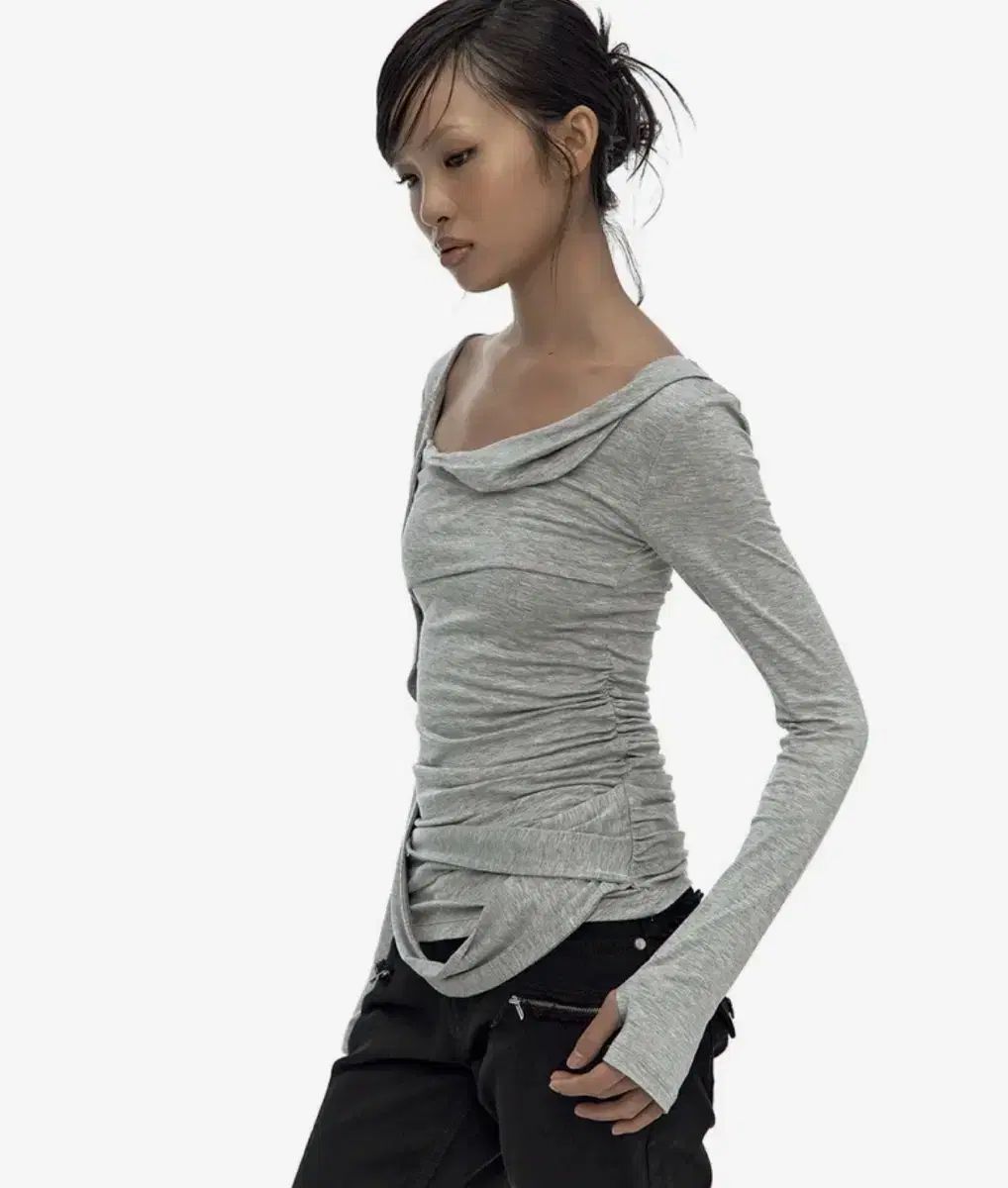 カシコ Drape Asymmetric Long Sleeve Gray