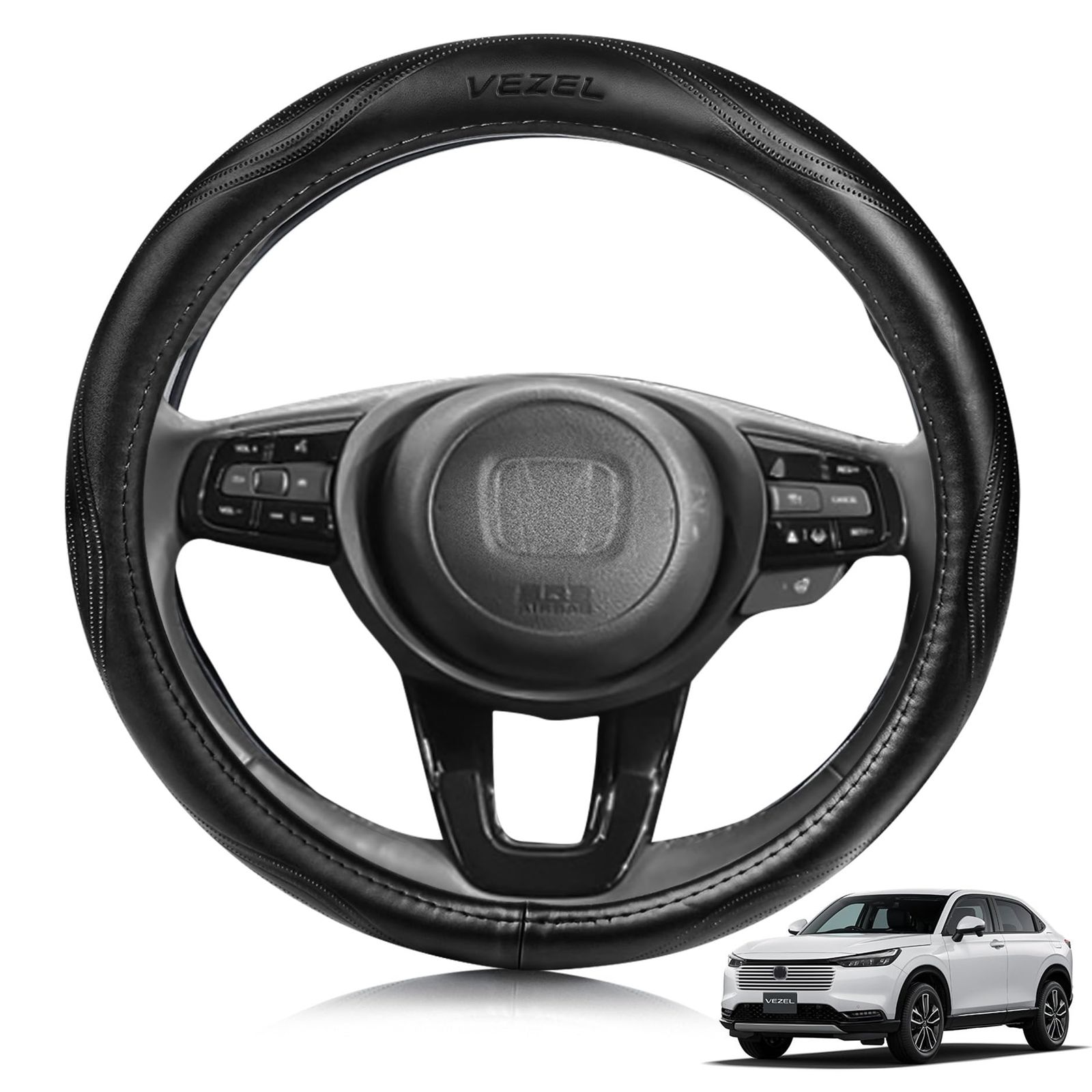 ホンダ に適用 ヴェゼル VEZEL RU系 RV系 対応 ハンドルカバー 高級本革 ステアリングカバー おしゃれなデザイン 透湿性あり 耐摩耗性 防水仕様 汚れ防止 滑り止め 通気性優れ３Ｄグリップ 専車ロゴ オールシーズン対応 耐老化性強 478a3f89