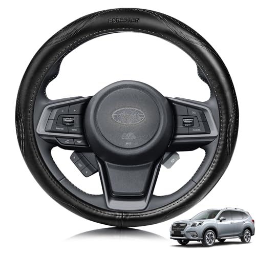スバル に適用 フォレスター Forester SL SK SJ系 対応 ハンドルカバー 高級本革 ステアリングカバー おしゃれなデザイン 透湿性あり 耐摩耗性 防水仕様 汚れ防止 滑り止め 通気性優れ３Ｄグリップ 専車ロゴ オールシーズン対 3827fe13