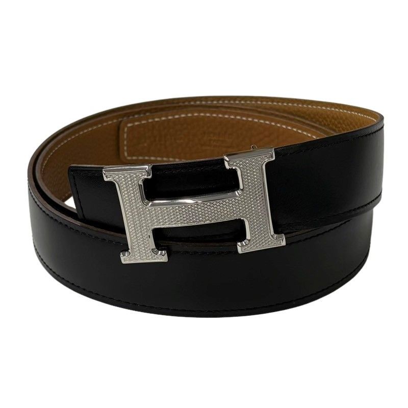 HERMES エルメス コンスタンス リバーシブル ベルト ブラック×ブラウン ギロッシュシルバー金具 ボックスカーフ×トゴ ベルト メンズ 【中古】 22605K590