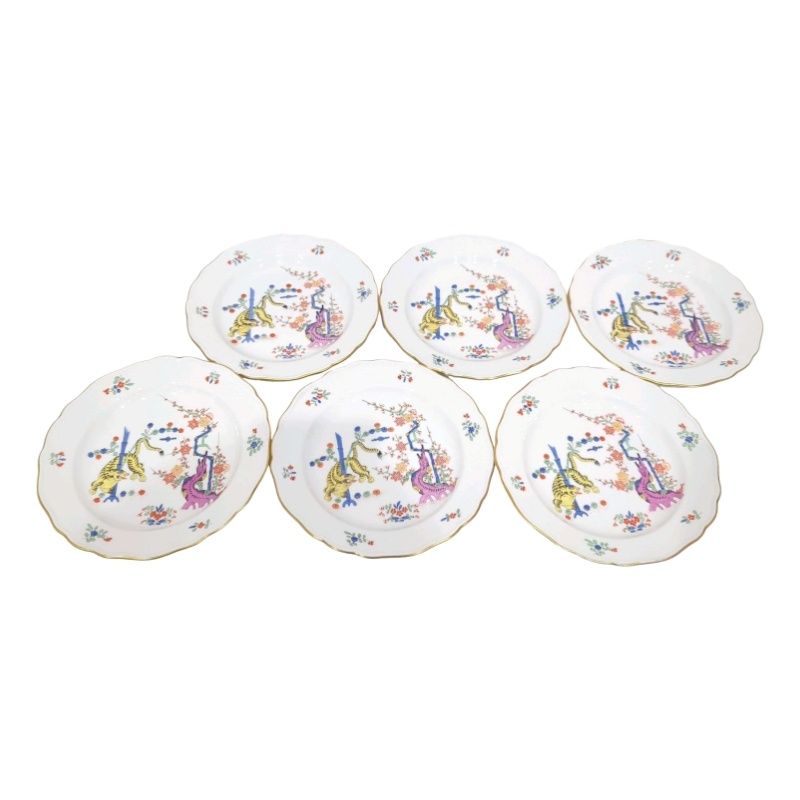 MEISSEN マイセン シノワズリ 竹虎 イエロータイガー 松竹梅 ディナープレート 18cm 6客セット 陶器 【中古】 12606K59