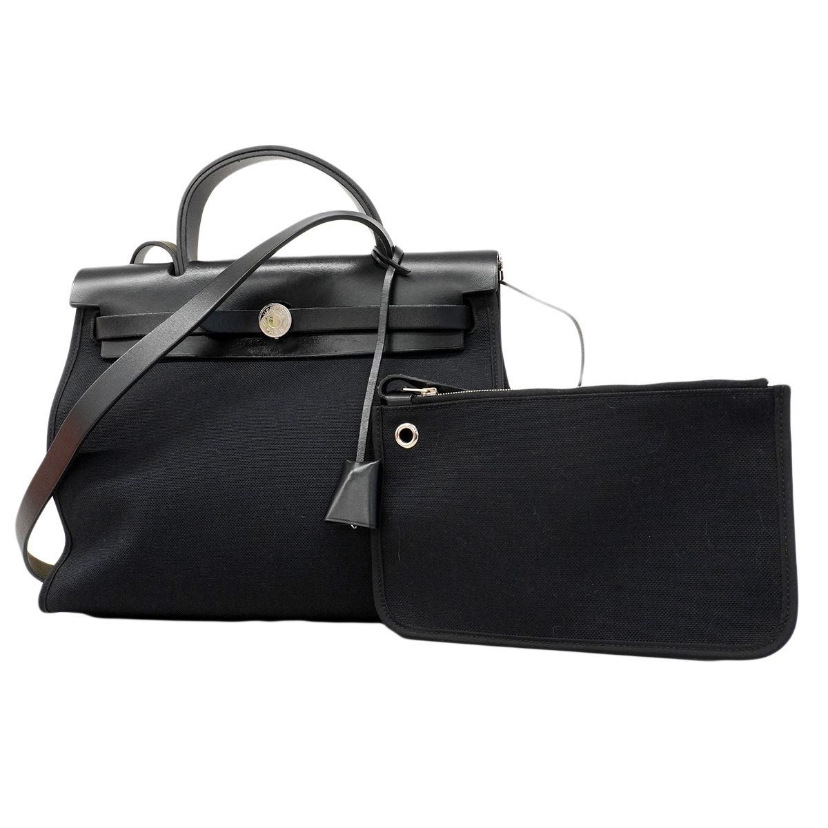 【6fa0377】エルメス ハンドバッグ エールバッグジップPM トワルオフィシエ ブラック シルバー金具 A刻印 2wayバッグ【中古】レディース