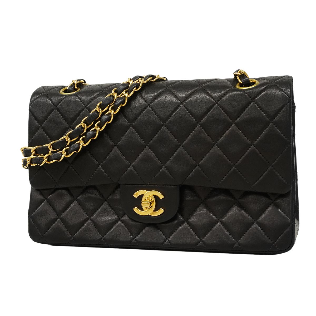 【6fa0732】シャネル ショルダーバッグ マトラッセ ラムスキン ブラック ゴールド金具【中古】レディース