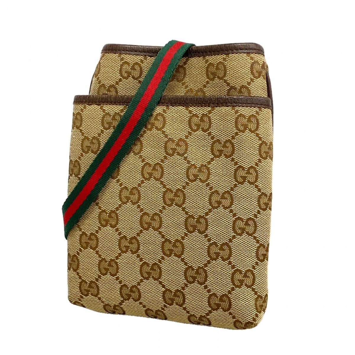 【6fa0823】グッチ ショルダーバッグ GGキャンバス/シェリーライン 141863 キャンバス ブラウン シルバー金具【中古】レディース