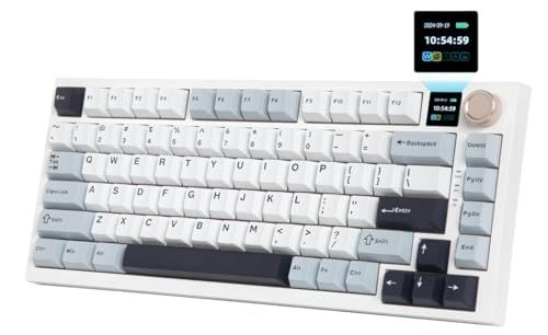 HUO JI ワイヤレス ゲーミングキーボード メカニカル 75% テンキーレス 英語配列 ホットスワップ可能 ノブ付き ディスプレイ搭載 BT/2.4GHz/USB有線 RGBバックライト ガスケット構造 PBTキーキャップ Windows 053ae82f