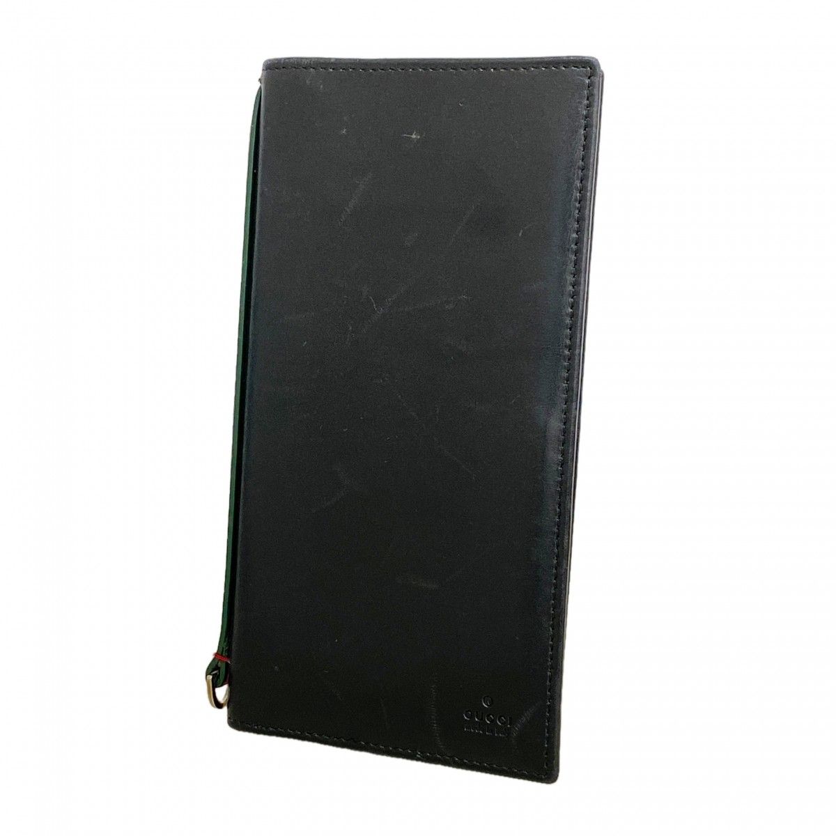 【6fa0952】グッチ 長札入れ シェリーライン 131929 レザー ブラック シルバー金具【中古】メンズ