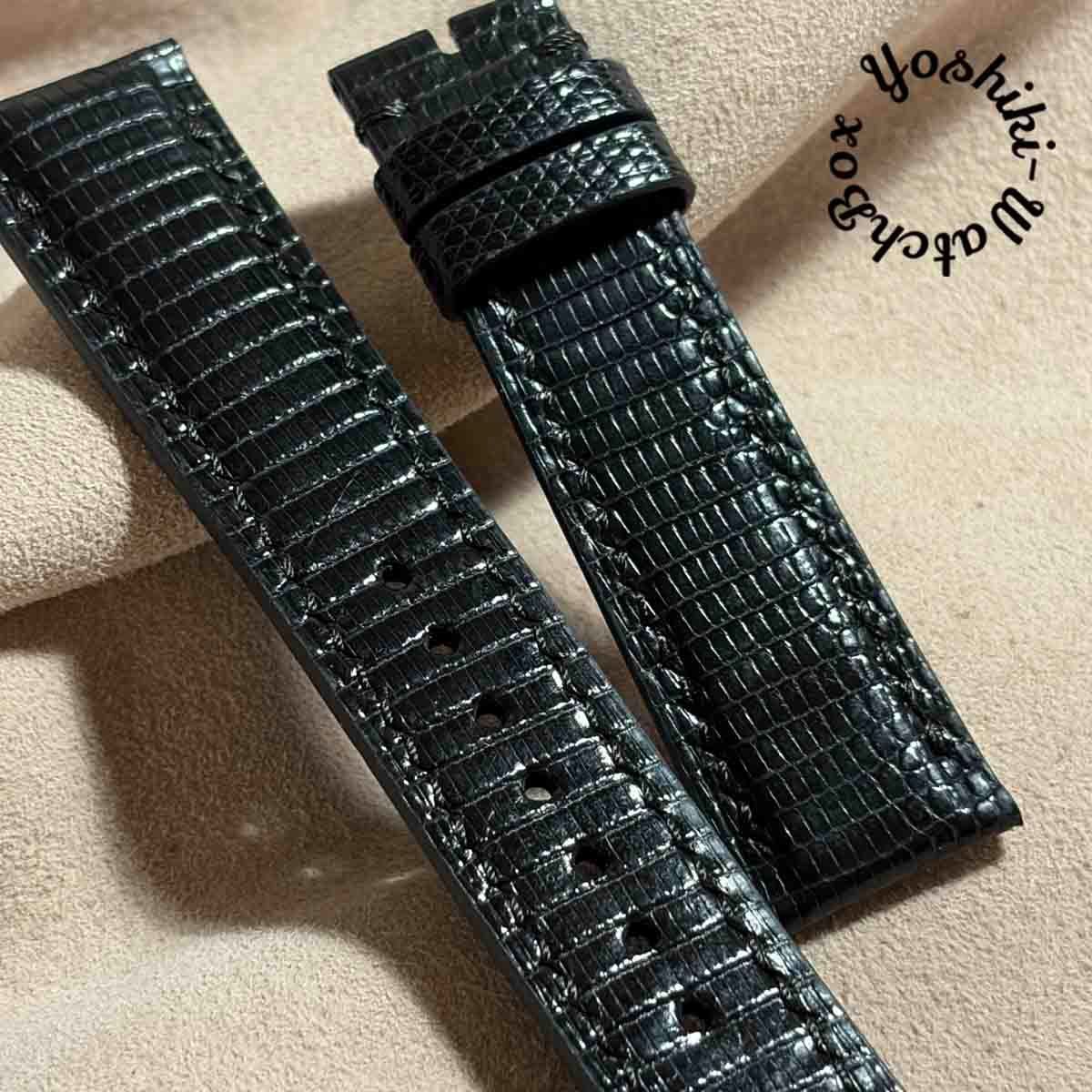 liz-373 リザード レザー 腕時計 ベルト ブラック (ラグ幅20 mm - バックル幅18 mm)
