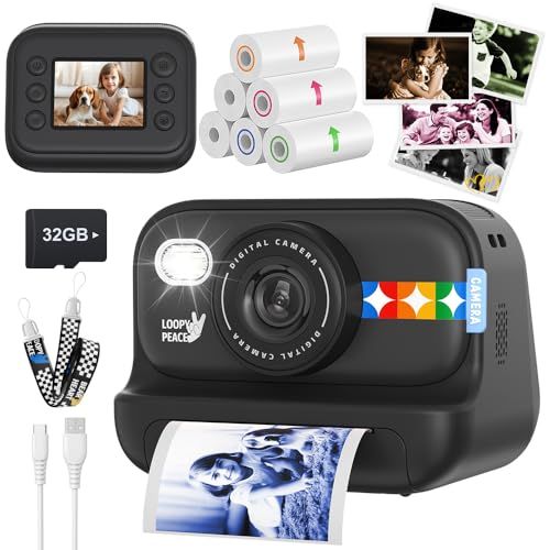 プリントカメラ 子供 インスタントカメラ 4色印刷: 2026年新登場 4800万画素 1080P動画 2.0インチIPS画面 キッズカメラ 感熱紙 32GBメモリーカード ストラップ付き USB充電 トイカメラ 印刷機能付き 3-12歳 女 a704d5f5