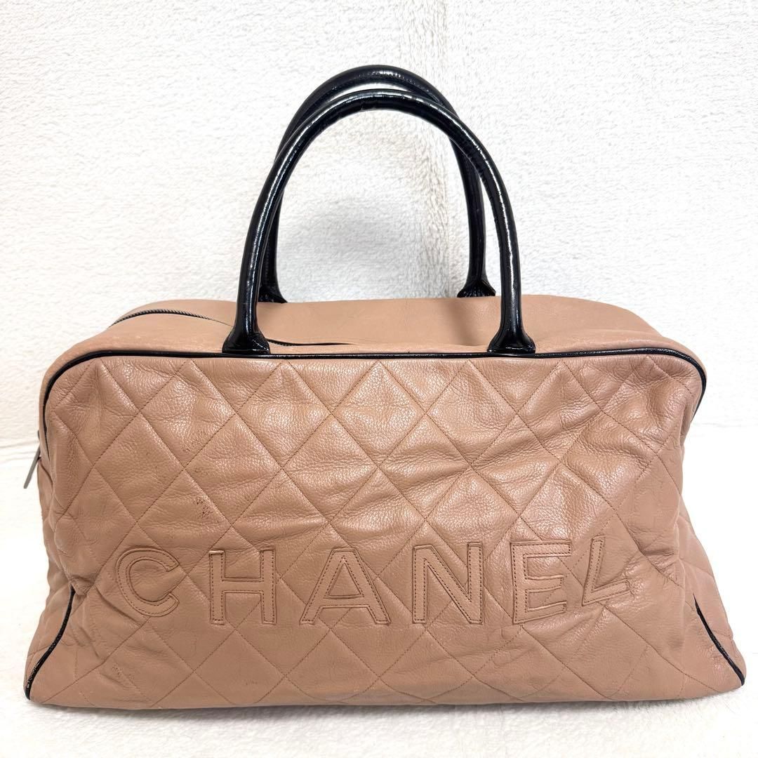 CHANEL シャネル ボストンバッグ ハンドバッグ キャビアスキン ベージュ