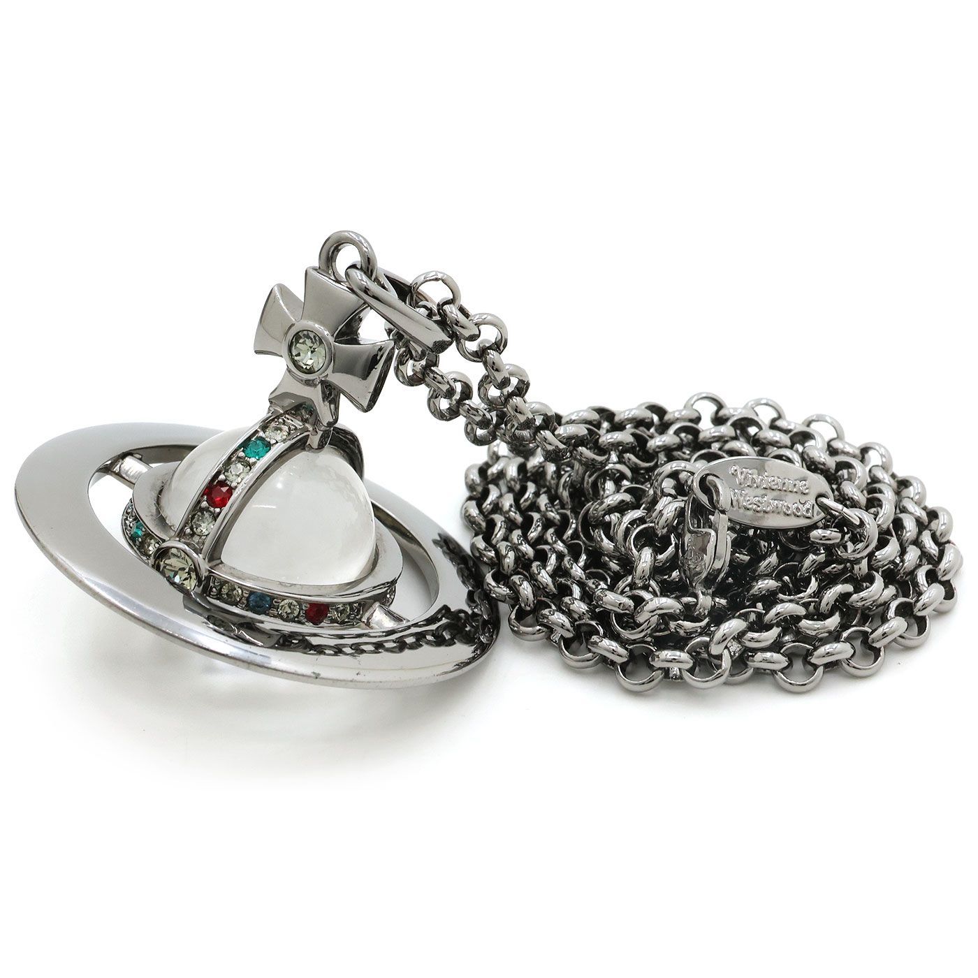 【 良品 】Vivienne Westwood ヴィヴィアン ウエストウッド スモール オーブ ネックレス ペンダント ORB ガンメタ クリア アクセサリー メンズ レディース ユニセックス オーヴ