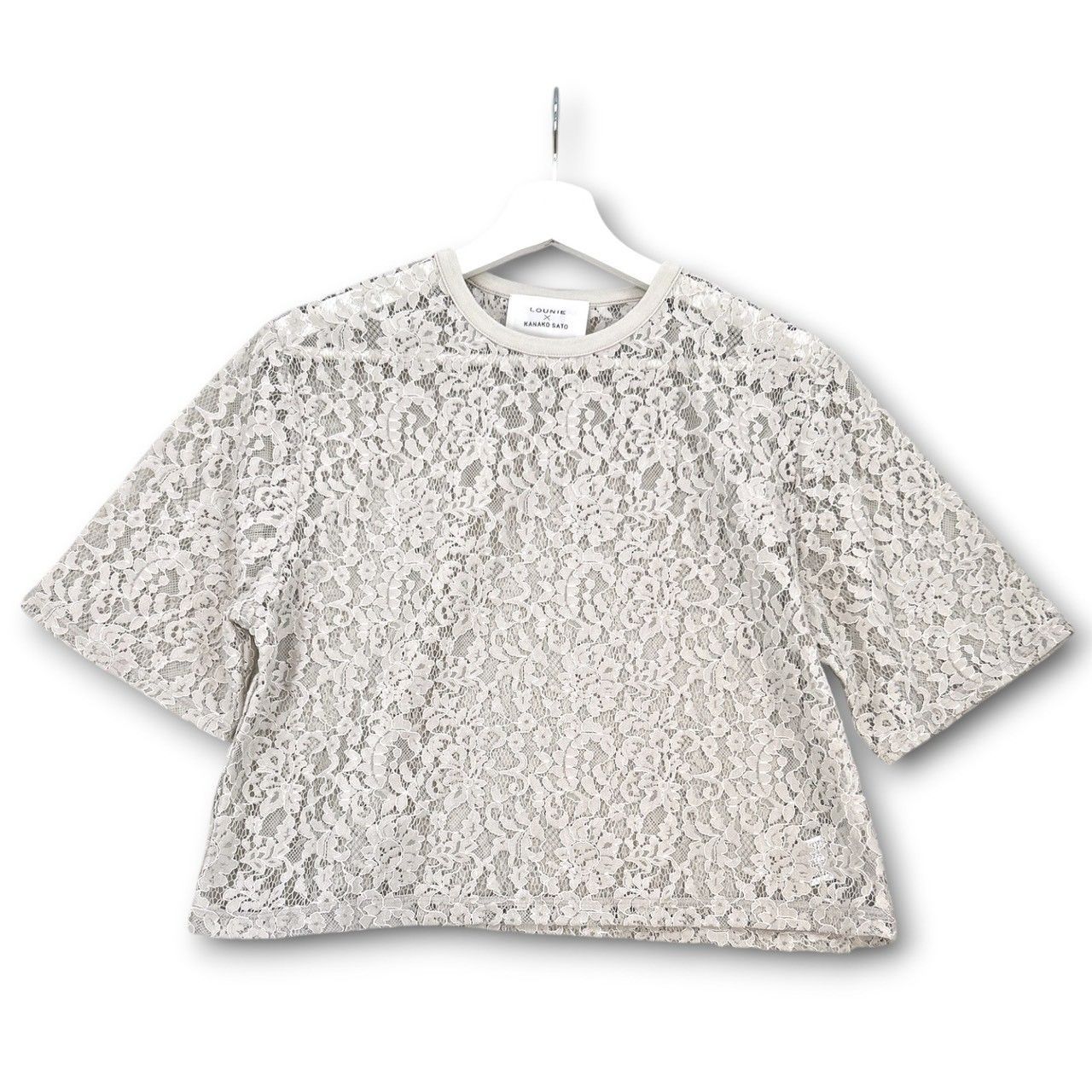 LOUNIE × KANAKO SATO ルーニィ コラボ レーストップス 半袖 Ｔシャツ 透け感 レース ライトグレー サイズ38 レディース 夏 ゴーゴー古着マルイ北千住店 1 No.2444