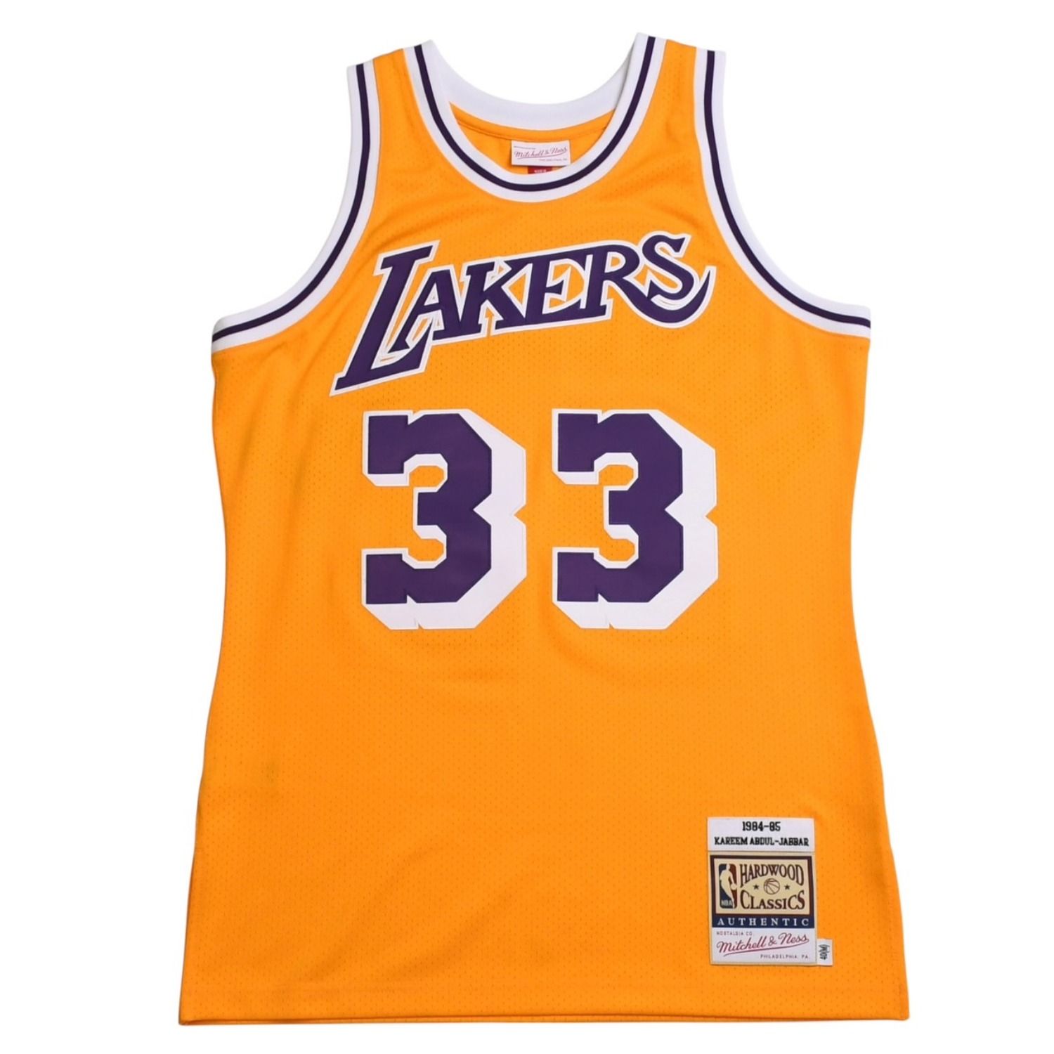 新品同様品 Mitchell&Ness ミッチェルアンドネス ロサンゼルスレイカーズ カリームアブドゥルジャバー スウィングマンジャージー 1984−85 Mサイズ 中古 4a002287