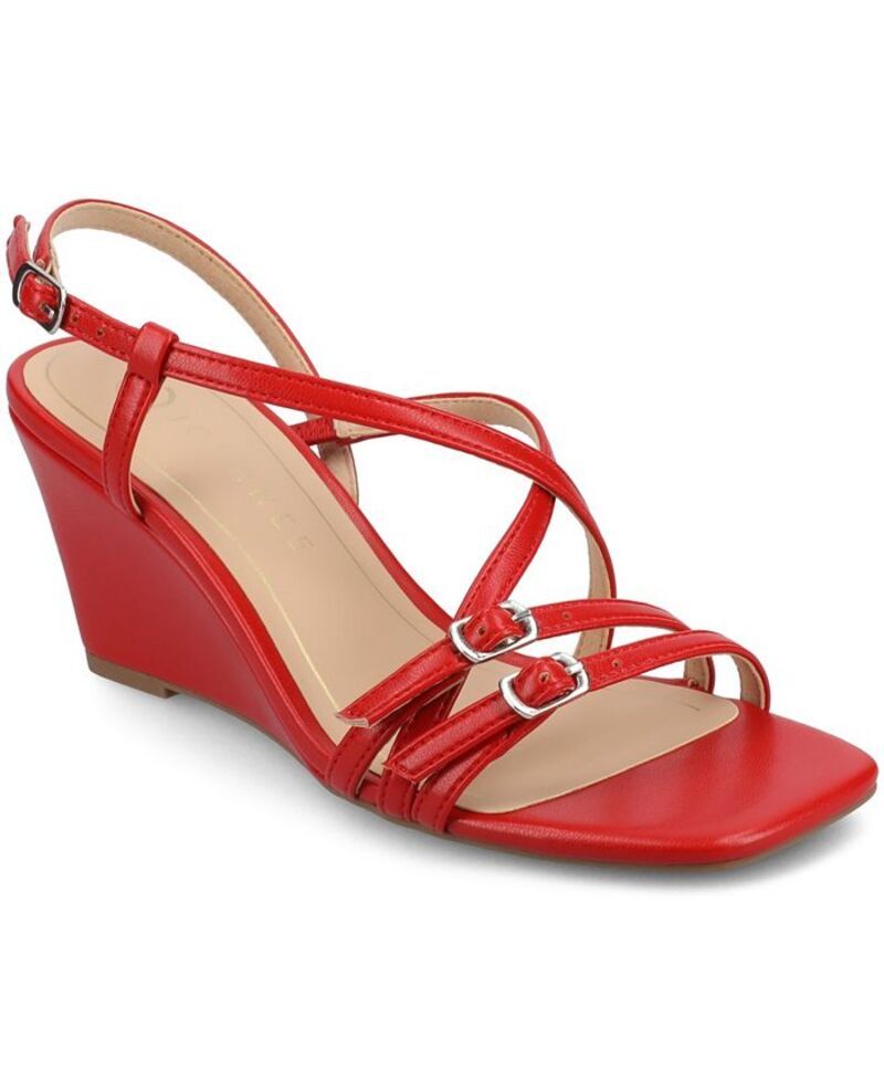 ジュルネ コレクション レディース シューズ サンダル Journee Collection Womens Clinne Multi Strap Wedge Sandals Red レッド