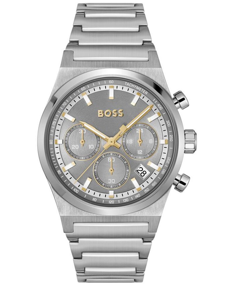 ヒューゴボス メンズ アクセサリー 腕時計 Tシャツ Hugo Boss Mens Candor Quartz Chronograph SilverTone StainlessSteel Watch 41mm Silvertone シルバー