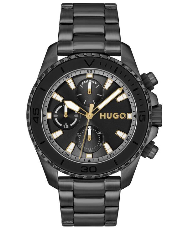 ヒューゴボス メンズ アクセサリー 腕時計 Tシャツ Hugo Boss Mens Dive Quartz Multifunction Ionic Plated Black Steel Watch 44mm Black ブラック