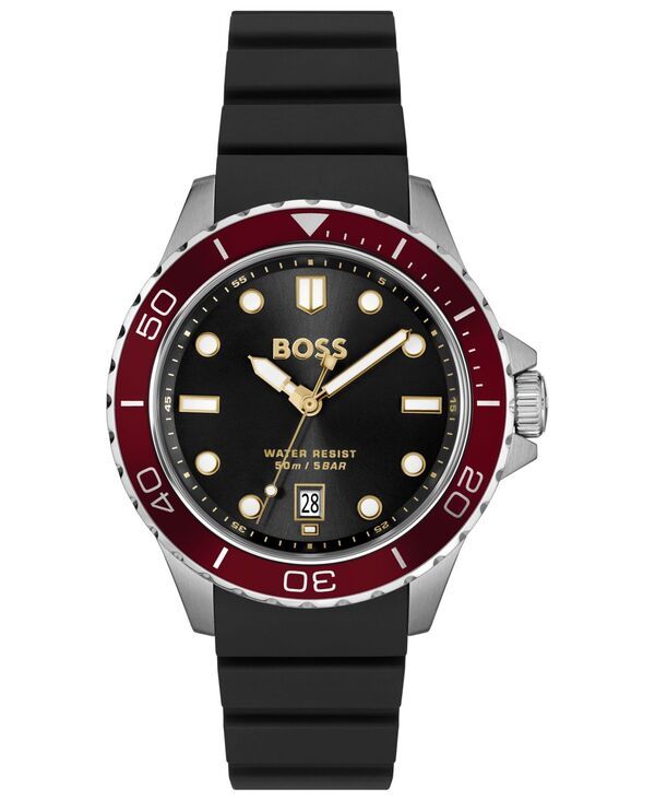 ヒューゴボス メンズ アクセサリー 腕時計 Hugo Boss Mens Troper Sport Quartz Basic Calendar Black Silicone Watch 42mm Black ブラック